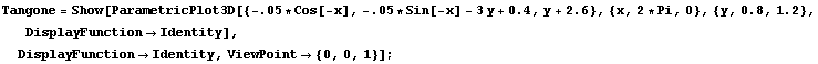 RowBox[{RowBox[{Tangone, =, RowBox[{Show, [, RowBox[{RowBox[{ParametricPlot3D, [, RowBox[{RowB ... ], ]}], ,, , DisplayFunctionIdentity, ,, ViewPoint {0, 0, 1}}], ]}]}], ;}]