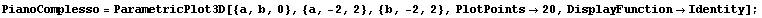 PianoComplesso = ParametricPlot3D[{a, b, 0}, {a, -2, 2}, {b, -2, 2}, PlotPoints20, DisplayFunctionIdentity] ;