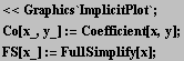 <<Graphics`ImplicitPlot` ; Co[x_, y_] := Coefficient[x, y] ; FS[x_] := FullSimplify[x] ; 