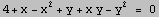 4 + x - x^2 + y + x y - y^2 = 0