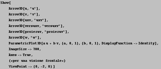 Show[<br />    Arrow3D[u, "u"], <br />    Ar ... ;  (*per una visione frontale*)<br />    ViewPoint-> {0, -2, 0} ]