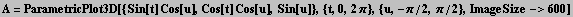 A = ParametricPlot3D[{Sin[t] Cos[u], Cos[t] Cos[u], Sin[u]}, {t, 0, 2 π}, {u, -π/2, π/2}, ImageSize->600]