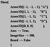 Show[<br />    Arrow3D[{-1, -1, -1}, "A"], <br />  &nb ... sp;ImageSize->500, <br />    Boxed->False<br />    ]