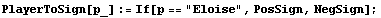 PlayerToSign[p_] := If[p == "Eloise", PosSign, NegSign] ;
