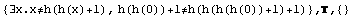 {∃x.x≠h(h(x)+1), h(h(0))+1≠h(h(h(h(0))+1)+1)} , ,  {}