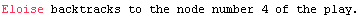 Eloise backtracks to the node number 4 of the play.
