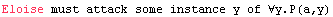 Eloise must attack some instance y of ∀y.P(a,y)
