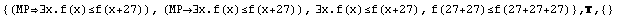 {(MP∃x.f(x)≤f(x+27)), (MP∃x.f(x)≤f(x+27)), ∃x.f(x)≤f(x+27), f(27+27)≤f(27+27+27)} , ,  {}